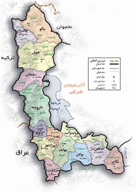 نقشه استان آذربایجان غربی
