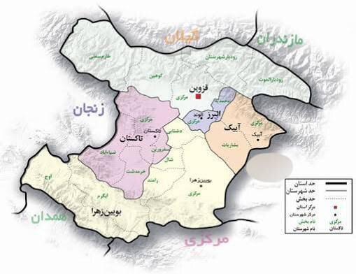 نقشه استان قزوین