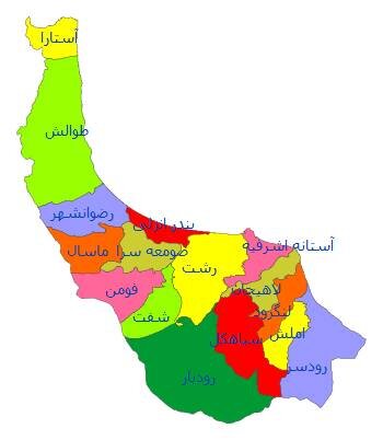 نقشه استان گیلان