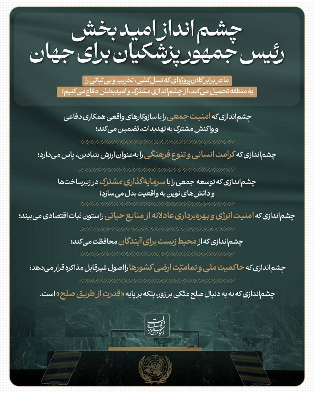 اینفوگرافی: چشم‌انداز امیدبخش رئیس‌جمهور پزشکیان برای جهان