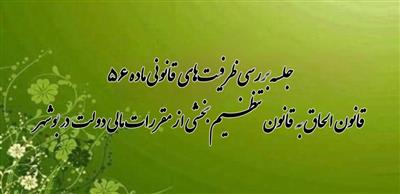 جلسه بررسی ظرفیت‌های قانونی ماده ۵۶ قانون الحاق به قانون تنظیم بخشی از مقررات مالی دولت در بوشهر