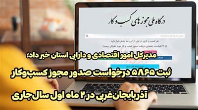 ثبت 5865 درخواست صدور مجوز كسب‌وكار آذربایجان‌غربی در 2 ماه اول سال‌جاری
